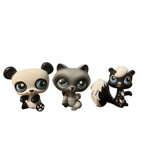 Authentic Littlest Pet Shop bundle Panda Raccoon and Skunk